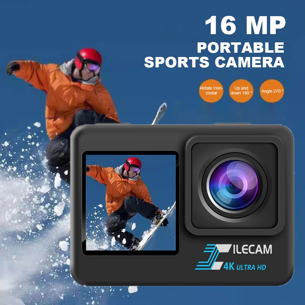 4K UHD Action Camera 1080P 30FPS WiFi 2.0In IPS Screen Sport Cam 120 Wide Angle Anti-Shake 30m Underwater Waterproof Mini Cam ﻿