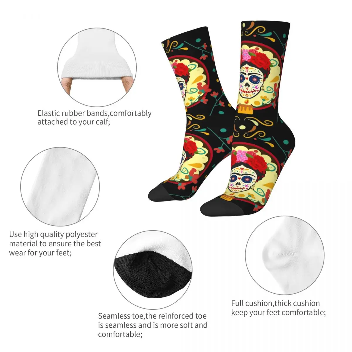 Casual Frida Skull Soccer Socks Day Of Dead Polyester Middle Tube Socks for Unisex Non-slip