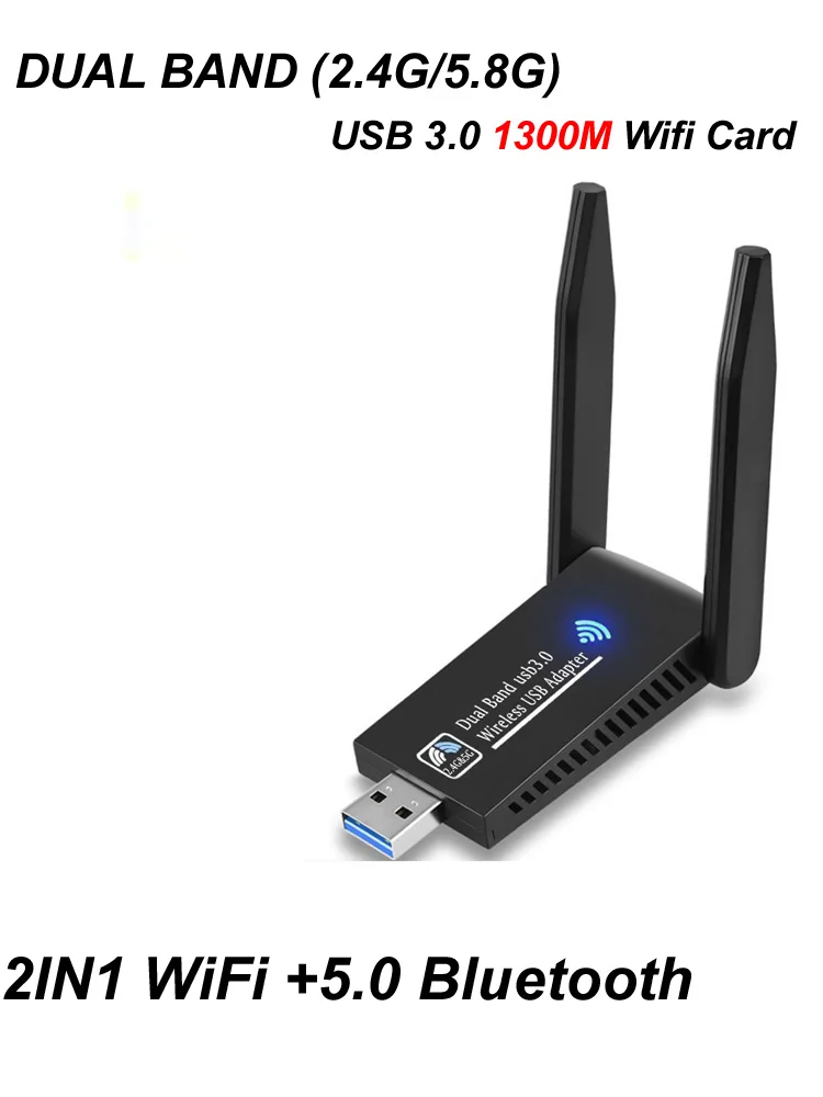 New 2026 USB 3.0 WiFi Bluetooth 5.0 Wireless Network Card 1300M 802.11ac Adapter AC1300 Antenna For Laptop PC Mini Dongle view 4