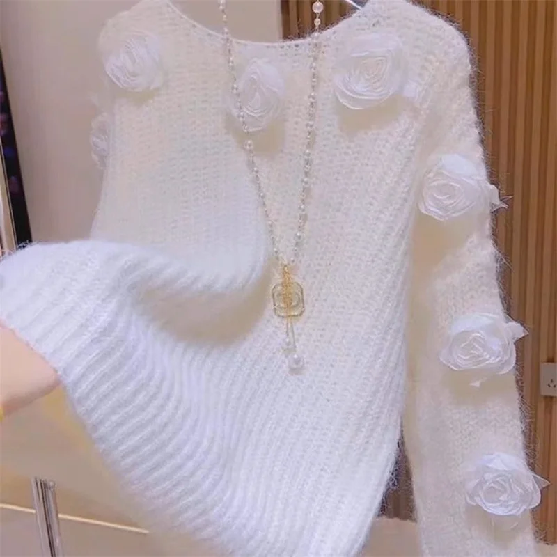 

Good-looking Soft Sweater for Women Spring Autumn Winter 2026 New Fashion Three-dimensional Flower Knitted Sweater Top Pullover