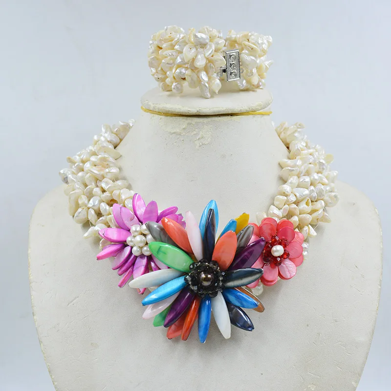 

WWZ-102# Excellent! deep sea Shell pearl Flower Necklace 18"