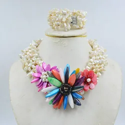 WWZ-102#   Excellent!  deep sea Shell pearl  Flower Necklace 18