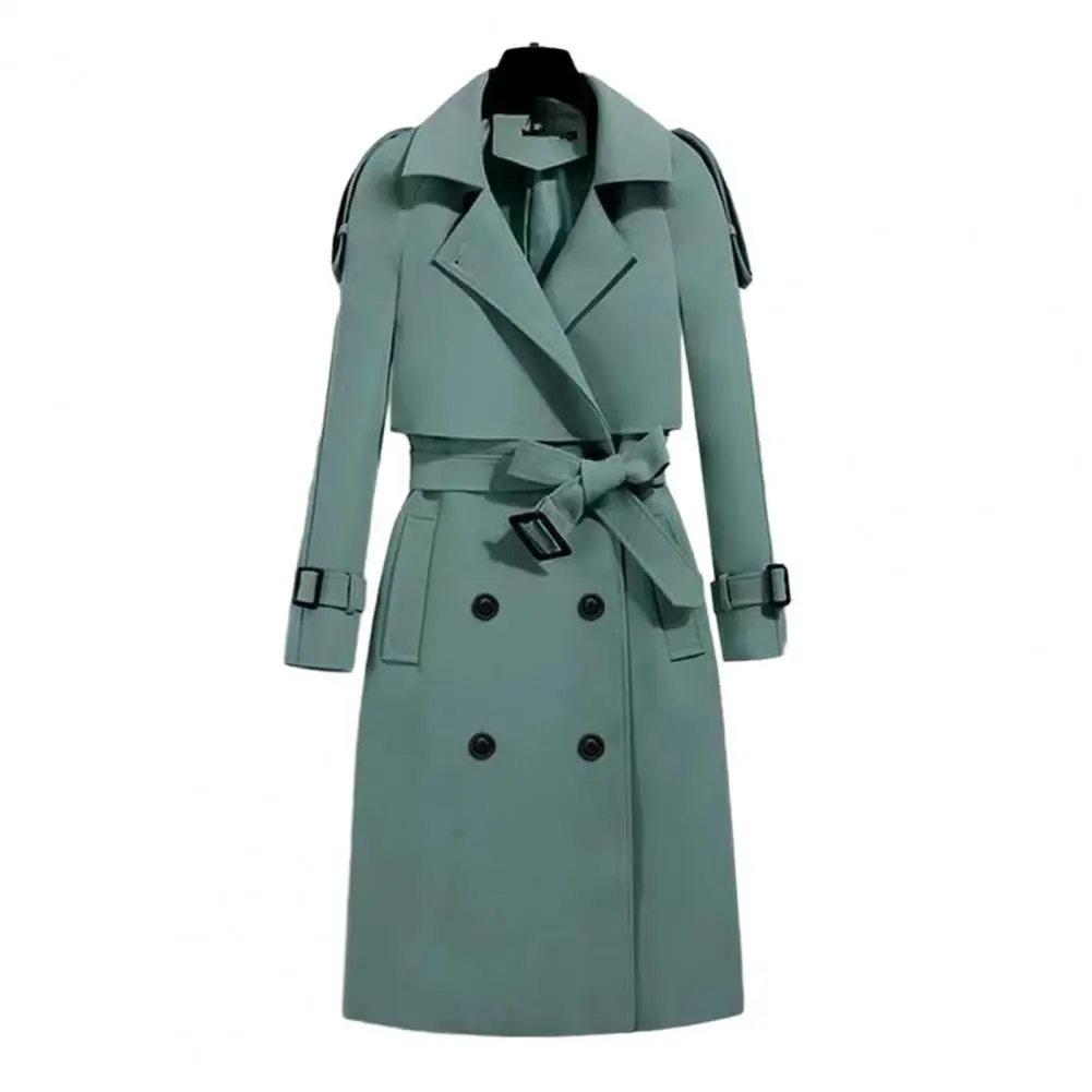 Winter Women Coat Elegant Solid Color Women's Winter Coat with Belted Turn-down Collar Dual Pocket Design Thick Warm Mid-long