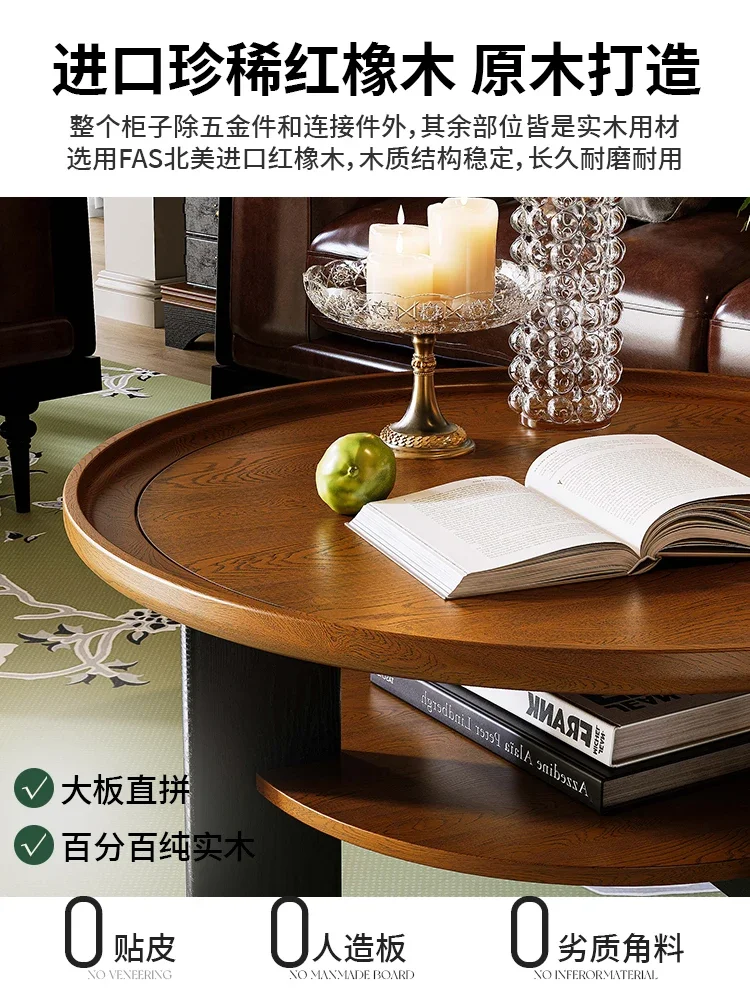 Couchtisch aus massivem Holz im französischen Retro-Stil, runder Teetisch, kleiner Haushaltstisch