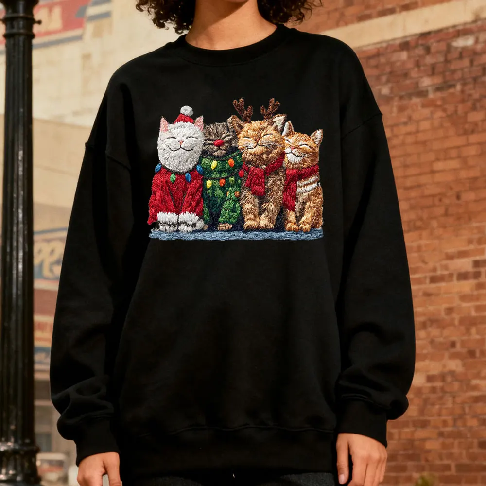 Coquette Crochet Yarn Graphic Print Cats Christmas Sweater Hoodies Women Cute Christmas Gift Design Shirt Sweatshirt Clothes