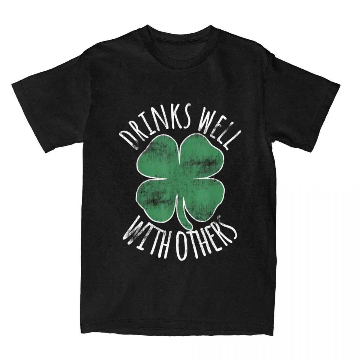 Men T-Shirts Drinks Well With Others St. Patrick's Day Funny Pure Cotton Tees Drunk Beer Bartender T Shirt Clothing Plus Size