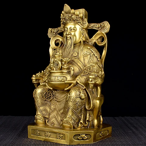 TOP GOOD  Talisman home House Money Drawing Martial god of wealth CAI SHEN KAI GUANG brass statue  21cm