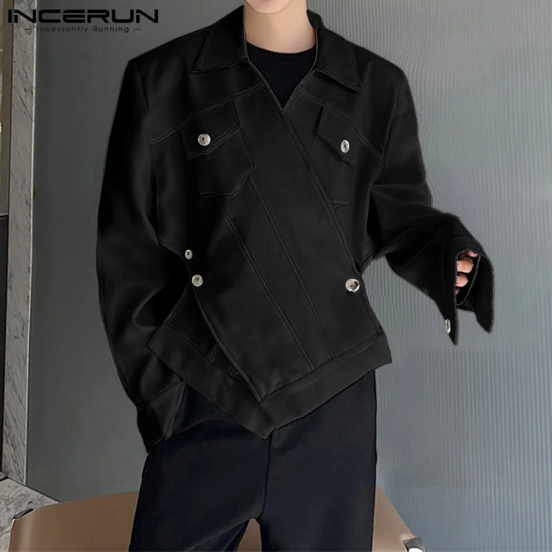 INCERUN Men Irregular Jackets Solid Color Lapel Long Sleeve Casual Male Coats Streetwear Autumn 2024 Fashion Jackets Outerwear