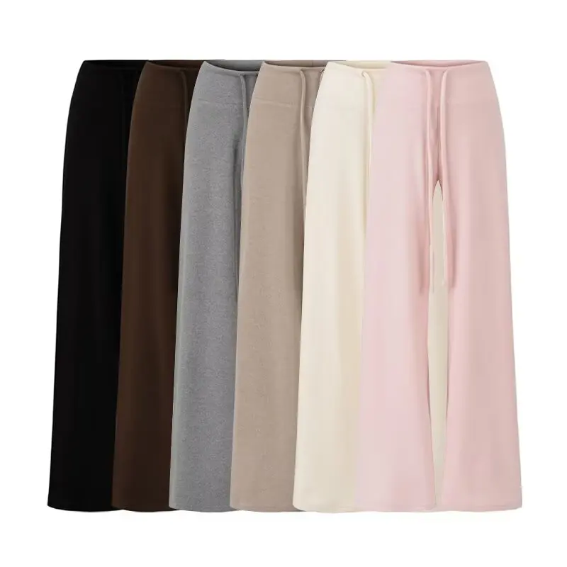 

Low Waist Dstring Fce Lined Casual Pants Autumn Simple Versatile Warm Wide Leg Straight Cut Trousers for Young Women