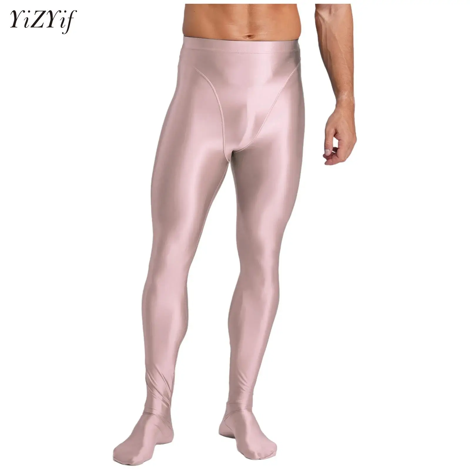 

Mens Shiny Glossy High Waist Leggings Stretchy Gym Workout Yoga Tights Pants Tummy Control Compression Running Sports Tights