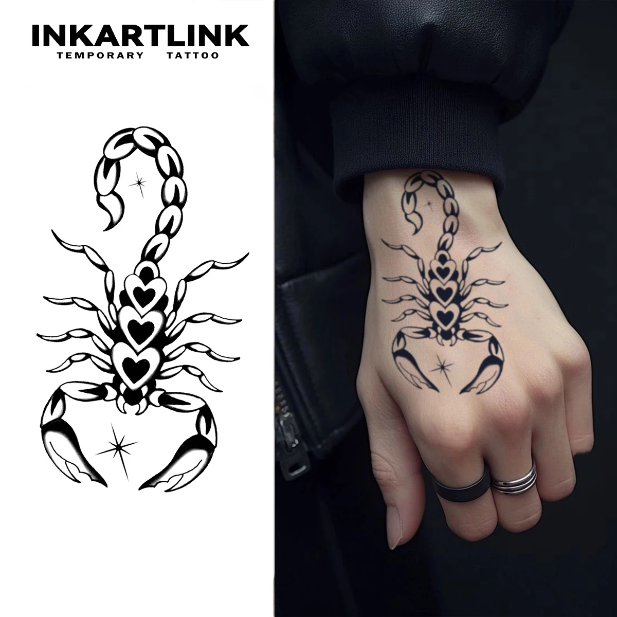 

INKARTLINK heart-shaped pattern scorpion tattoo sticker waterproof continuous color display 1-2 weeks essential for trendsetters