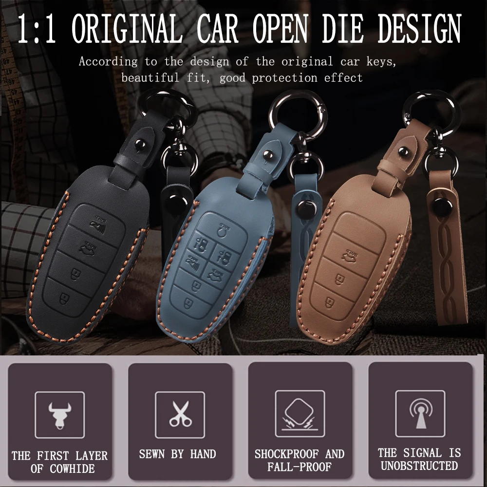 Car Key Case Cover For Hyundai Tucson Solaris Sonata Hybrid NEXO NX4 Santafe Dn8 4 Buttons 2020 2021 2022 Leather Accessories