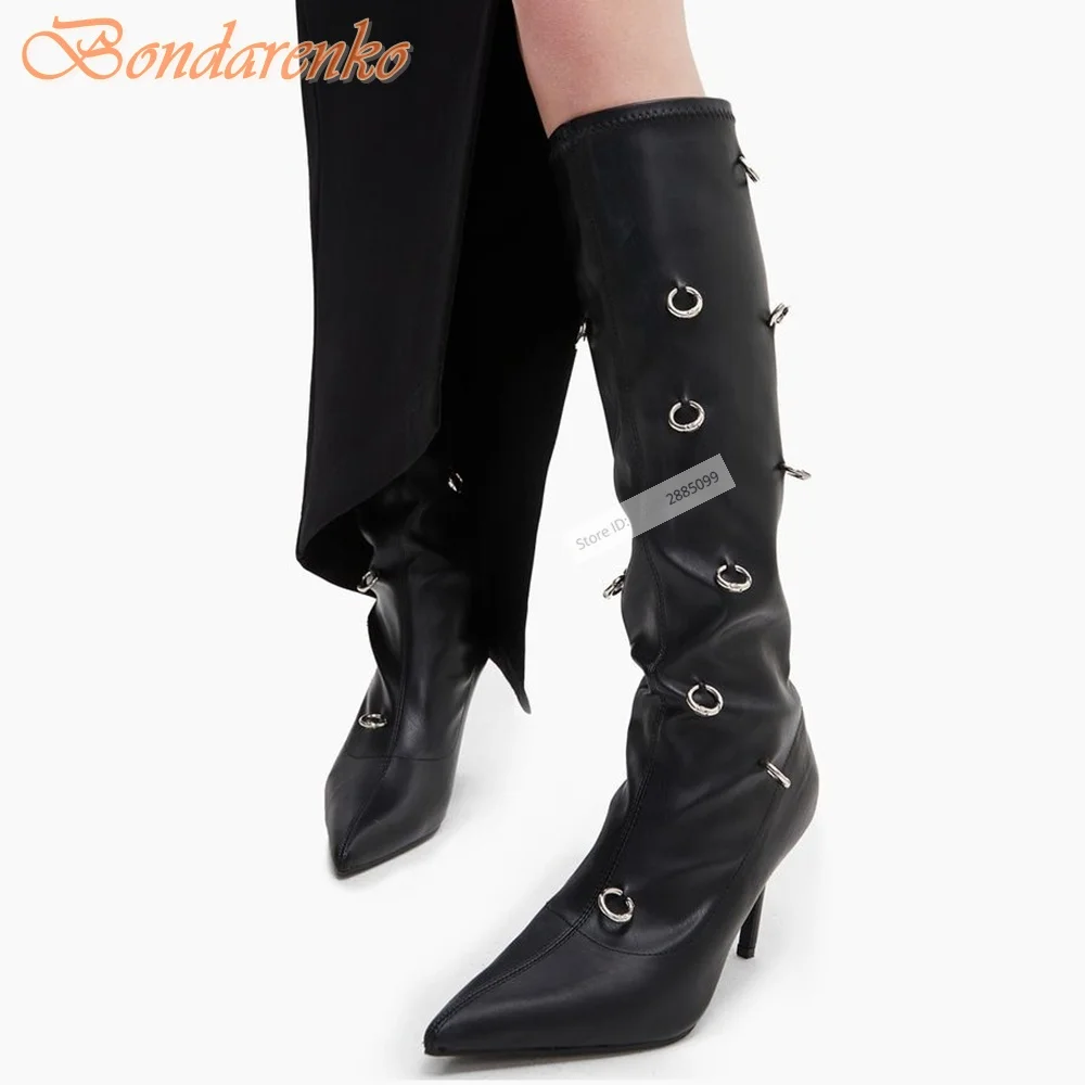 

Кожаные сапоги с декором в виде кольца, однотонные сапоги до колена на эластичной шпильке, женская пикантная обувь нового стиля, весенний дизайн для вечеринок