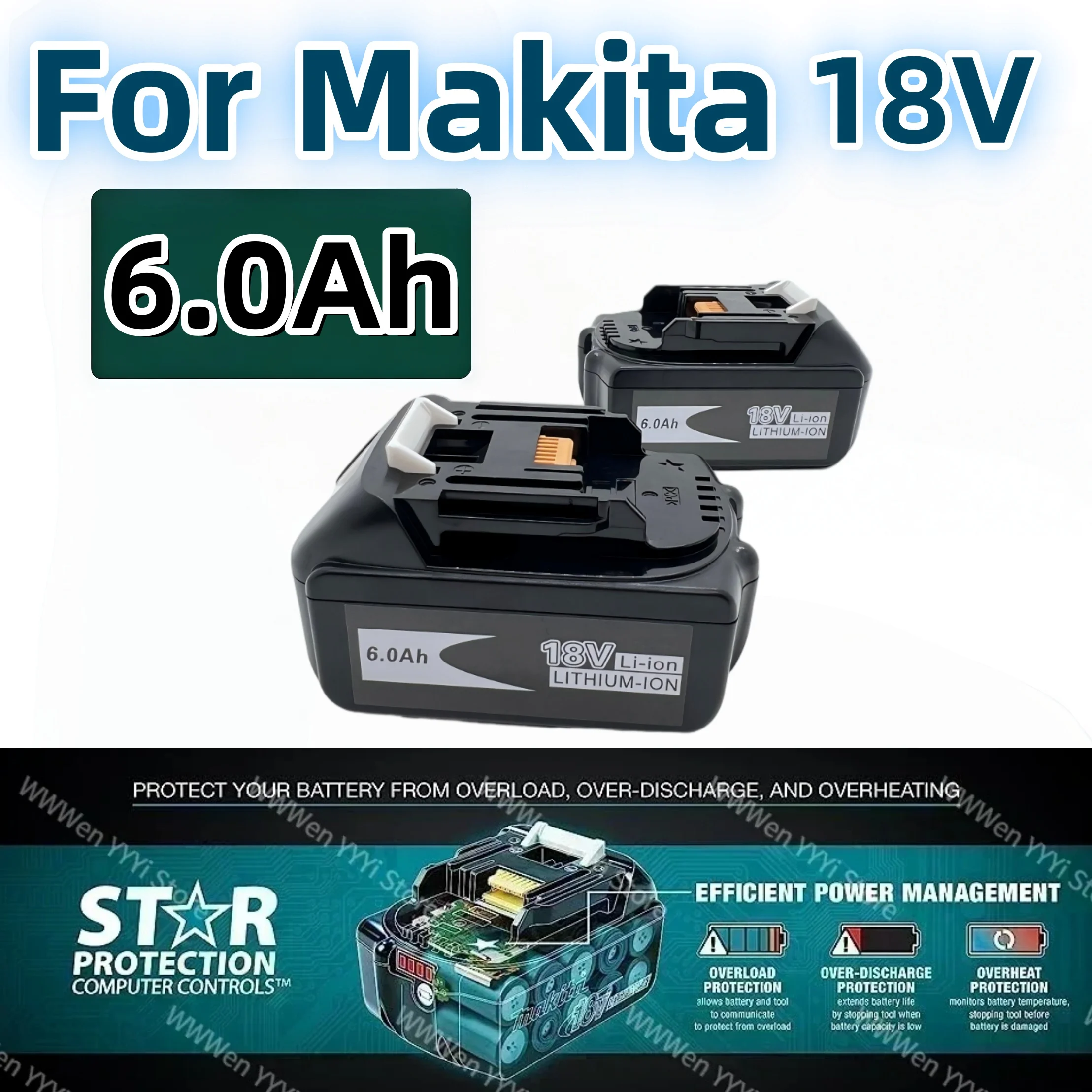 

Для аккумулятора Makita 18 В 6,0 Ач, легкий и экономичный, подходит для замены аккумуляторов в электроинструментах серии 18 В.