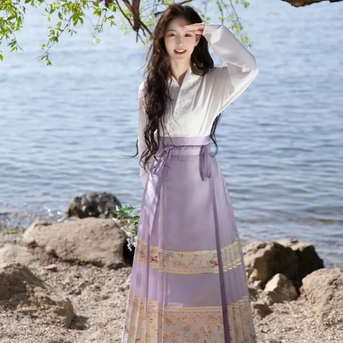 Retro จีนปรับปรุงโบราณ Hanfu สไตล์ Ma Mian กระโปรงเสื้อหลวมชุดยาว 2 ชิ้นชุดสําหรับผู้หญิงทุกวัน Hanfu ชุด