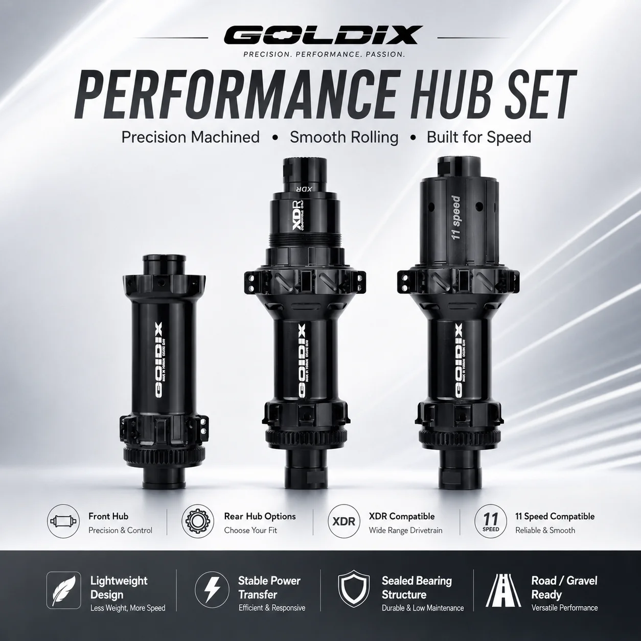 GOLDIX 21H Ultraleichte Rennradnabe 260g 4-Pawl 120T Ratchet Gedichtete Lager 11-12-Gang Fahrrad Vorder- und Hinterradnabe