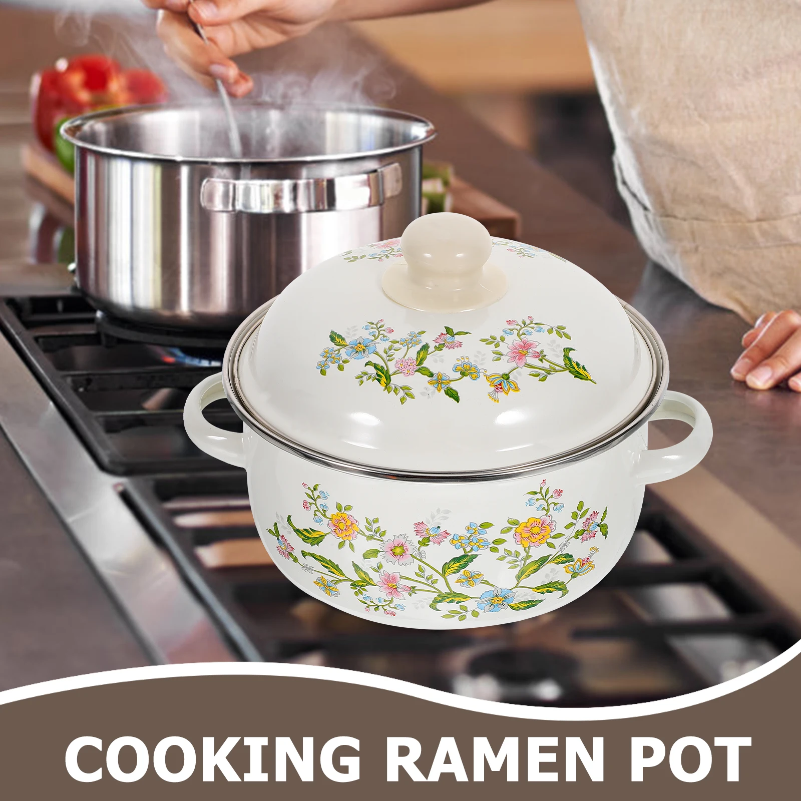 

3pcs Mini Soup Pot Three-piece Set Enamelware Cookware Vintage Stockpot Lid Small Handle Pan Non-stick Heat-resistant