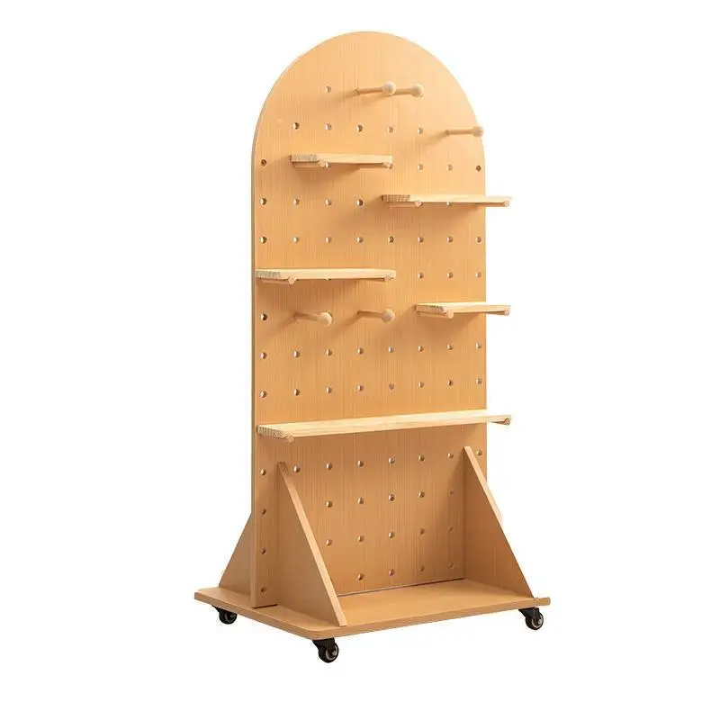 

Cave plate shelf Solid wood storage rack Vertical floor mobile pulley wooden display rack
