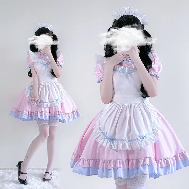 Traje de sirvienta japonesa en blanco y negro, disfraz de Anime, vestido de Lolita, falda de cómic Sexy bonita