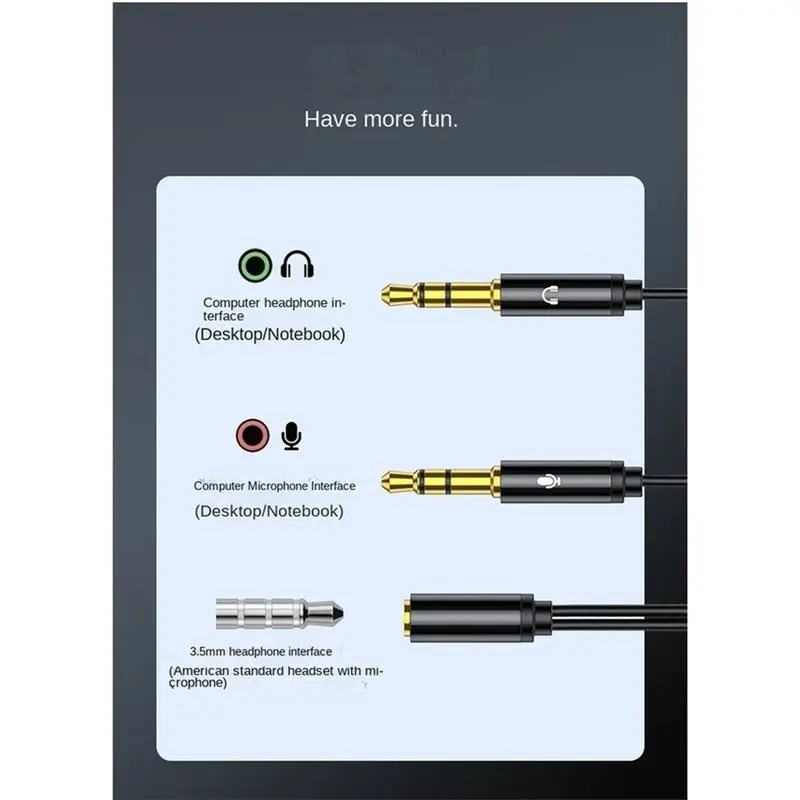 X64A-Splitter Cable Headset Headphone For Computer 3.5Mm Female To 2 Male 3.5Mm Mic Audio Y Cable Headset To PC Adapter AUX