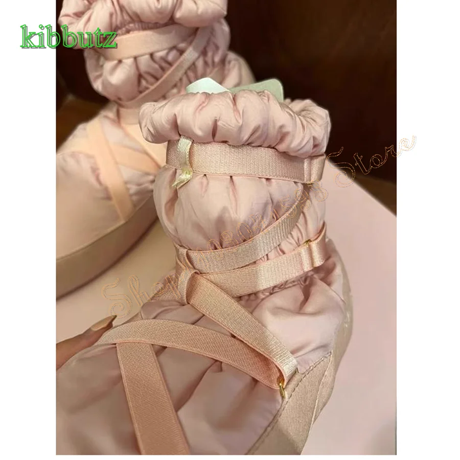 Winter Warm Ballet Shoes for Women,Fleece Snow Boots Fashion Strappy Mid Calf Boots Party Plus Size 2023 New Zapatos Para Mujere