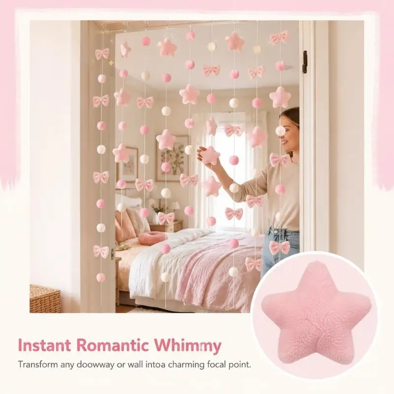 Pink Plush Heart Hanging Decor 26Pcs Soft Fluffy With Free Strings For