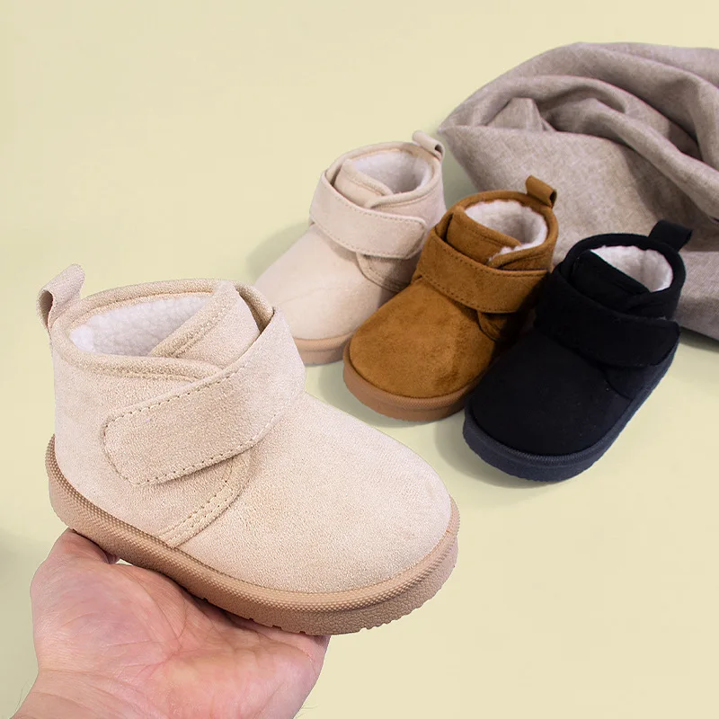 أحذية الثلوج الخارجية للأولاد والبنات، أحذية شتوية دافئة مضادة للانزلاق باللون البيج والأسود للأطفال