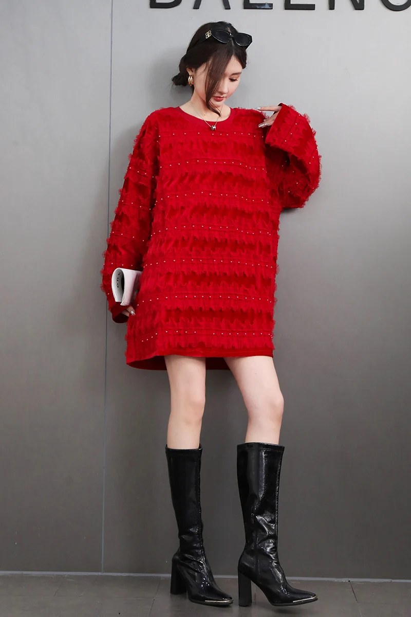 2025 Spring New Elegant O Neck Solid Color Sweater Loose Long Sleeve Thick Warm Knitted Sweater Women J710