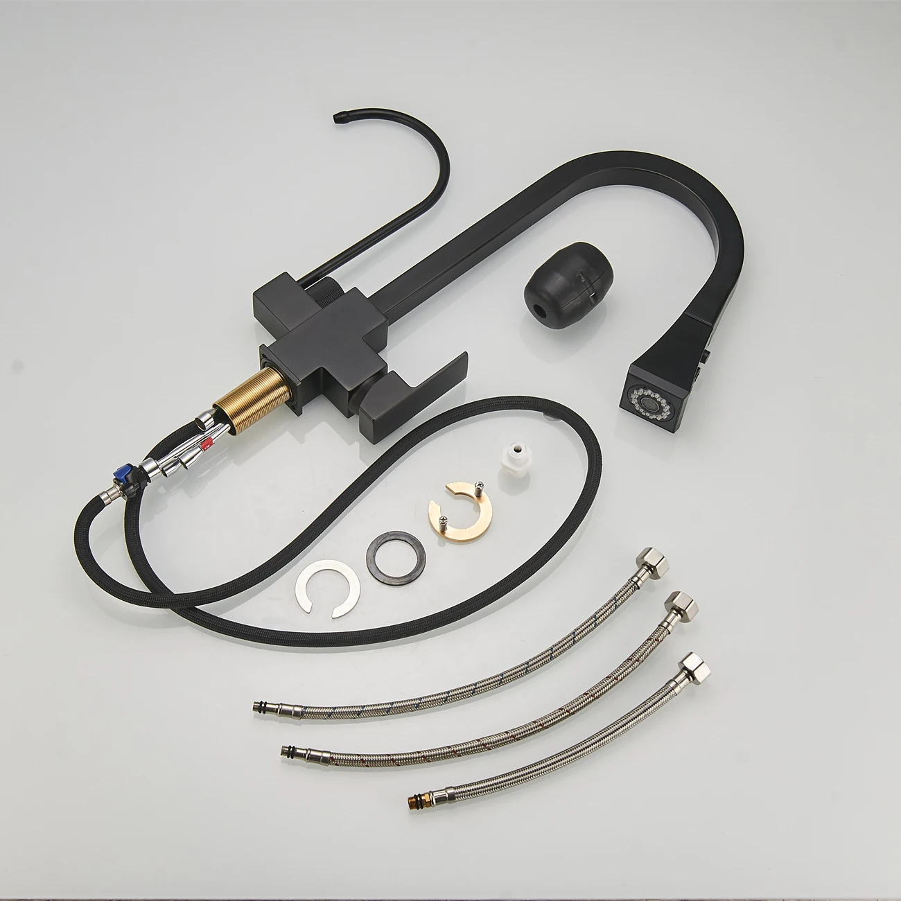 Grifos de cocina con filtro táctil cuadrado, grifo mezclador de fregadero de cocina frío y caliente extraíble, grifo de cocina extraíble con tacto negro de 3 vías