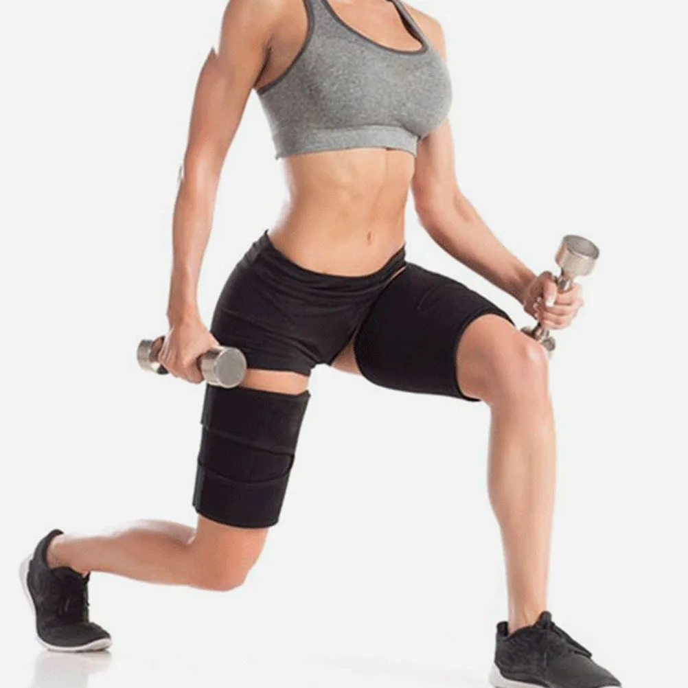 دعامة الفخذ الرياضية المسامية، حجم قابل للتعديل، أكمام ضغط مرنة سوداء تدعم حماية العضلات لتشغيل كرة القدم #6