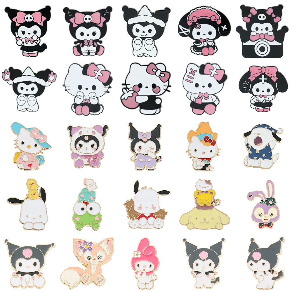 Cartoon Kitty Cat Kuromi Cinnamoroll Enamel Pin Anime Sanrio Pochacco Melody Metal Badge Brooch Kawaii Pin Jewelry Accessories