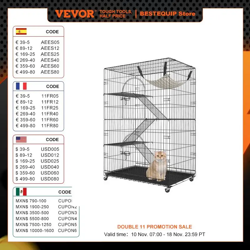 VEVOR 4 Tier Large Cat Playpen 30lbs/Layer DIY Cat Fence Cage Exercise Place Crate Metal Wire Kennel Indoor Rabbit House for Pet