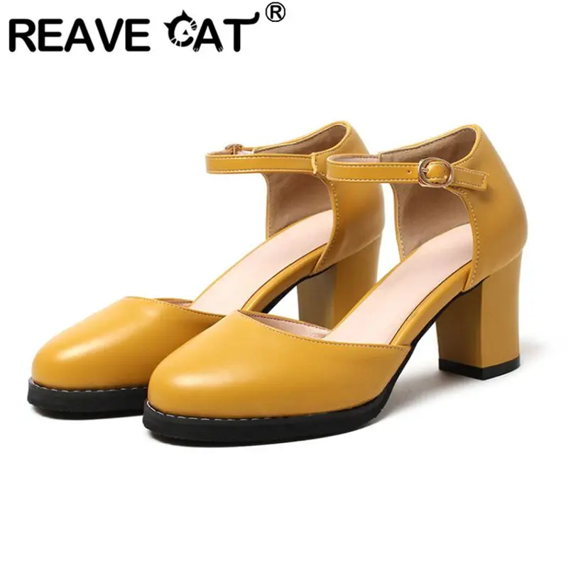 REAVE CAT 2025 ماري جينس النساء الصنادل جولة تو كتلة الكعوب 7 سنتيمتر مشبك حزام حجم كبير 41 42 43 الحلو لينة اليومية أحذية نسائية