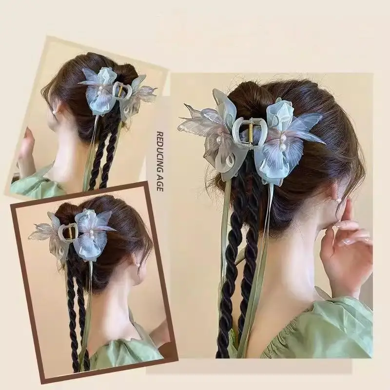 

Synthetic Lazy tassel hairpin braid headdress ponytail braid twist clip double ponytail wig bow ribbon clip without damaging hai