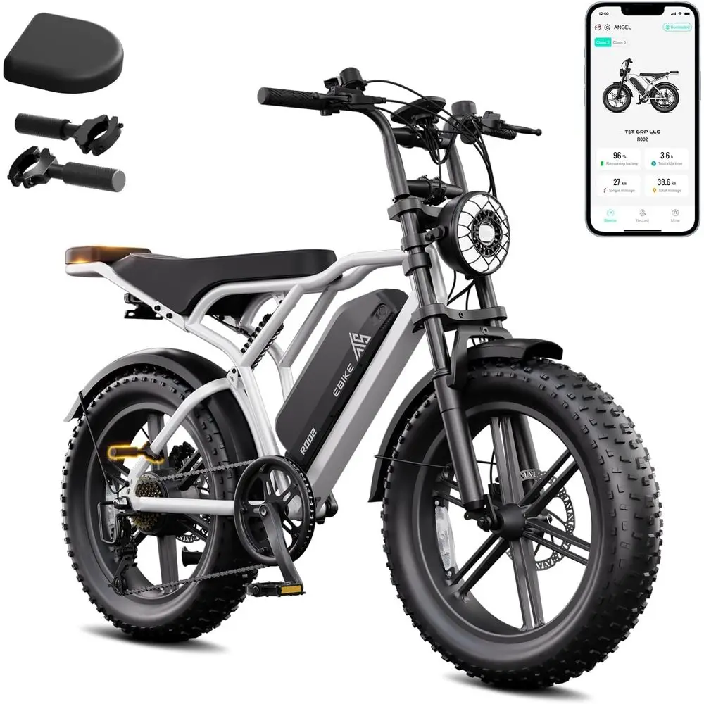 

Электрический велосипед Peak для взрослых, 1500 Вт, диапазон 28 миль в час, 60–100 миль, аккумулятор 48 В, 15 Ач/25 Ач, 20 толстых шин, 7-скоростная подвеска