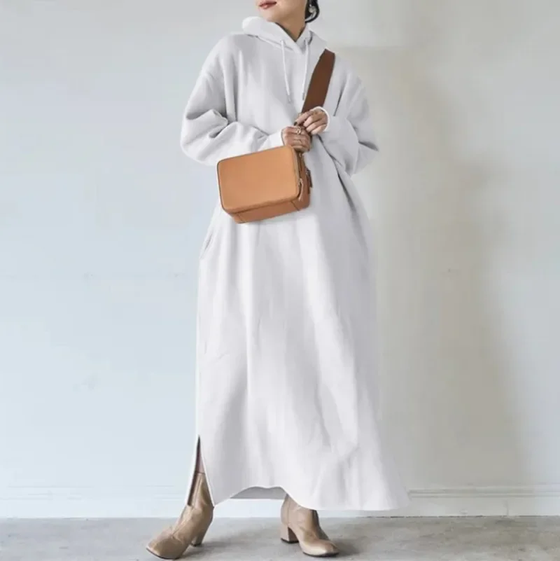 

Casual Hooded Vestidos 2024 Autumn Solid Sweatshirt Dress Women Oversized Hoodies Robe Y2k Oversized Warm Hooded Maxi Dress 원피스