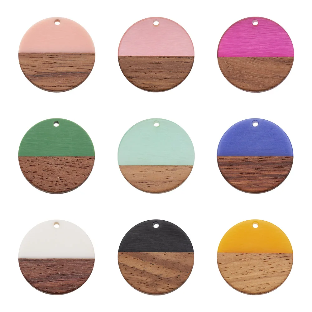 

18Pcs Walnut Wood Resin Earring Pendants Flat Round Wooden Charms Connectors for Jewelry Making Findings DIY Earrings Necklace