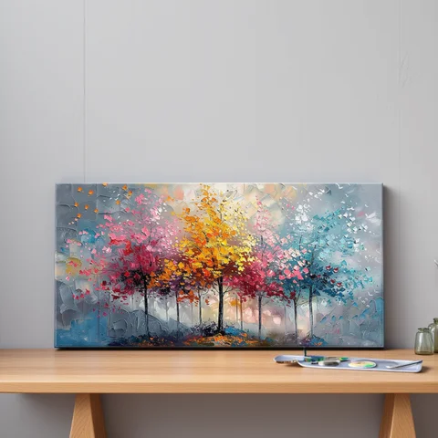 Arthyx,Large Handpainted Palette Knife Tree Oil Painting on Canvas,Modern Abstract Landscape Art Poster,Wall Pictures,Home Decor