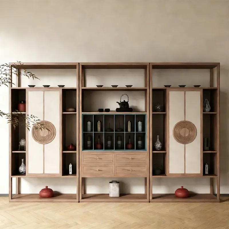 New Chinese Style Solid Wood Bogu Shelf Black Walnut Study Storage Bookshelf Floor to Ceiling Display Cabinet