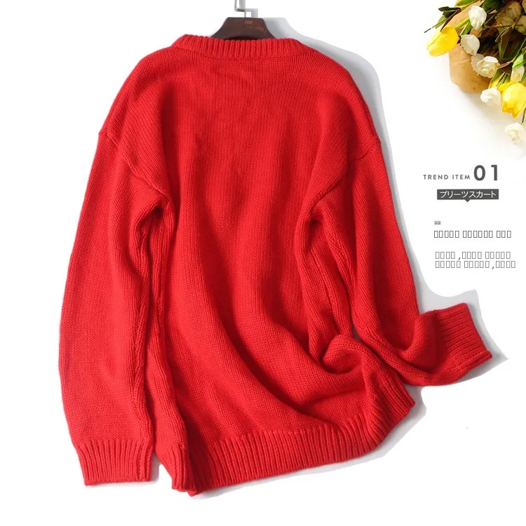 سترة فضفاضة محبوكة من مزيج الصوف مع نمط الخرزة كاجوال أنيقة للخريف والشتاء ملابس تريكو نسائية عالية الجودة