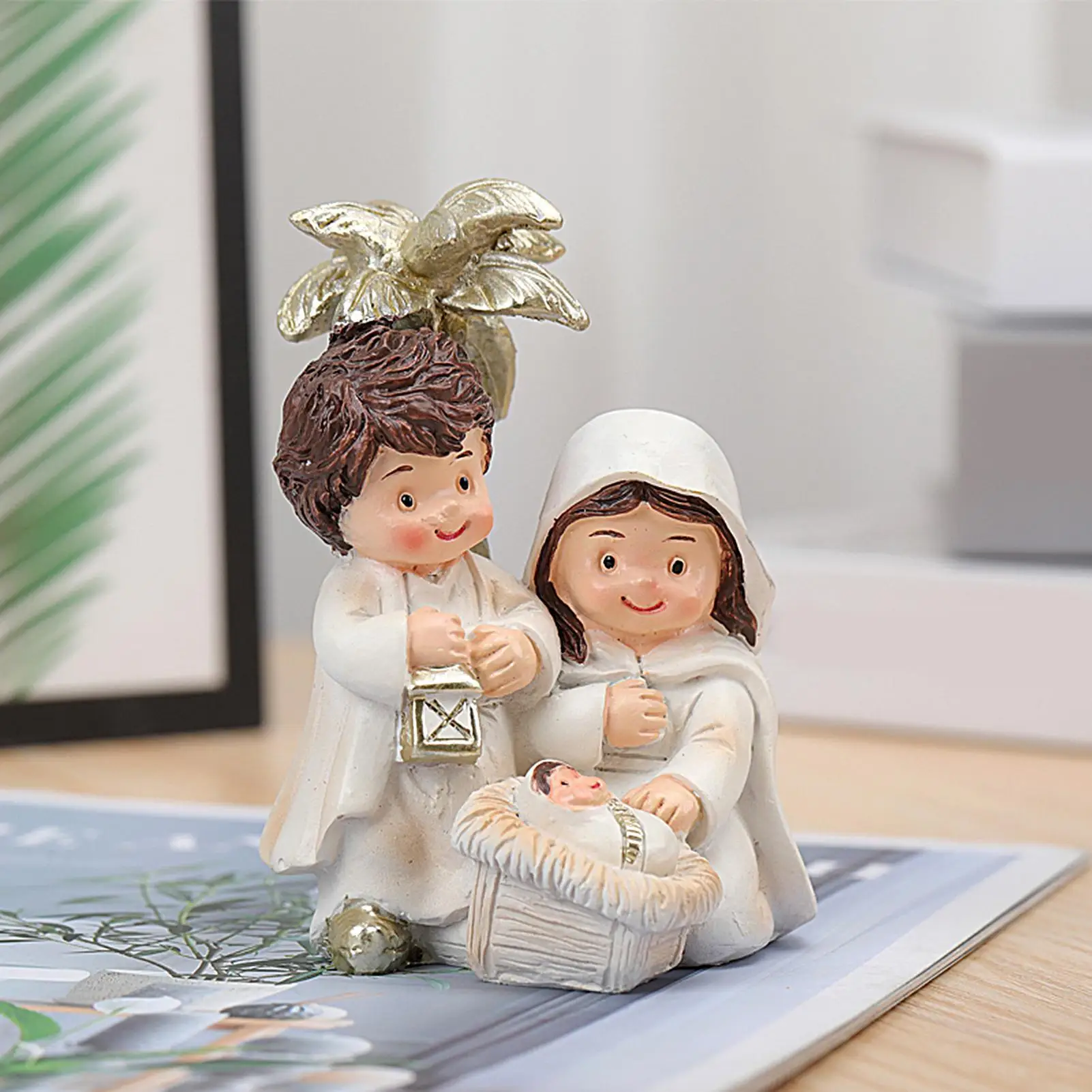 Mini Nativity Set Collectible Christmas Manger Scene Figures Festive Jesus Statues for Desktop Bookshelf Home Living Room Mantel