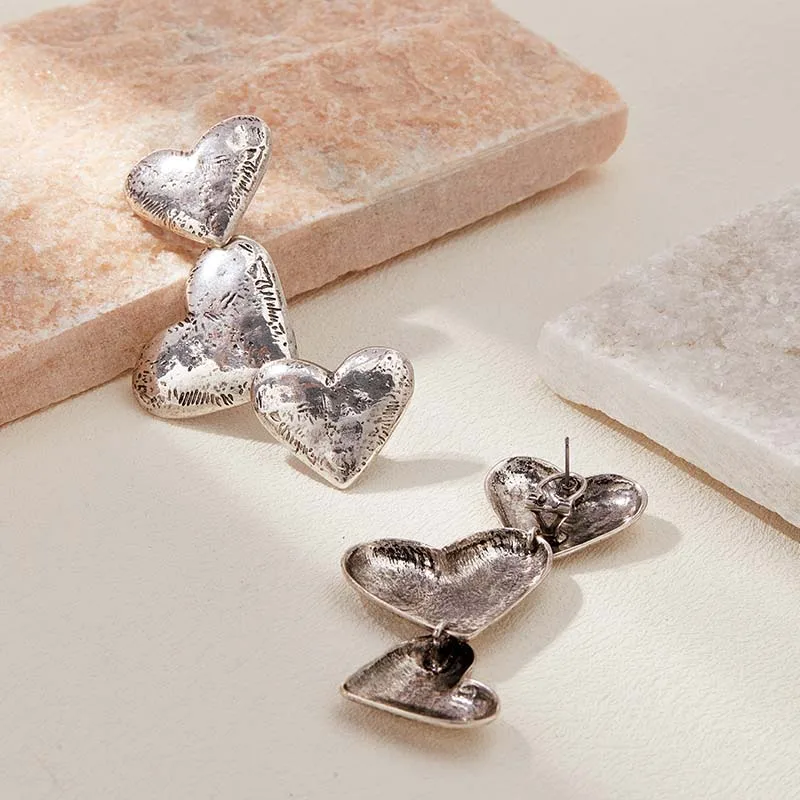 LESHORE Art Bold Silver and Gold-Plated Textured Punk style Heart and Square Drop Earrings 2025 Vintage Jewelry Free Shipping