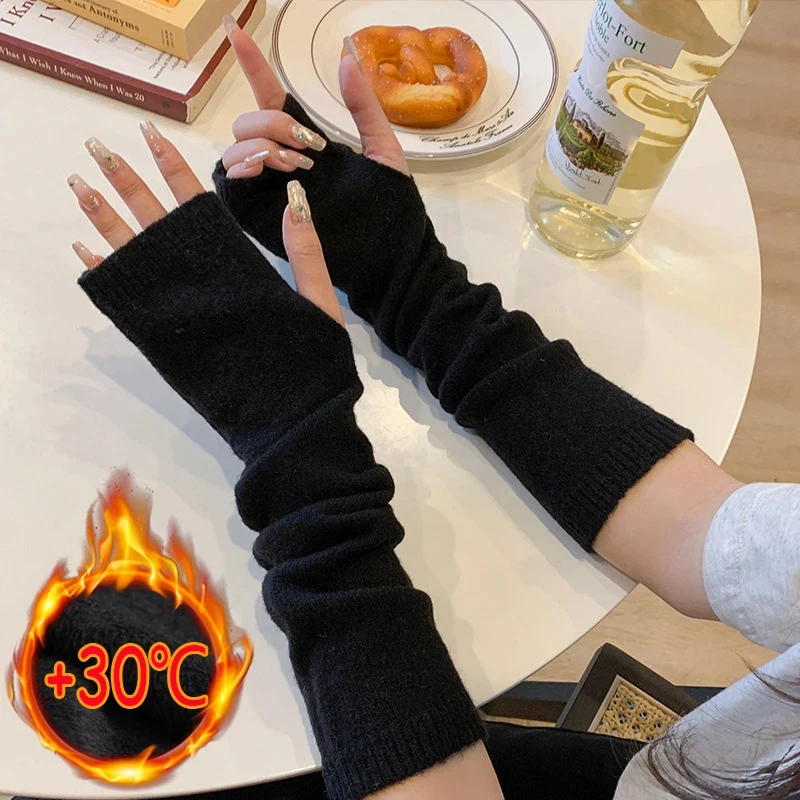 1/2pairs Fingerless Gloves Arm Warmers Gothic Women Men Knit