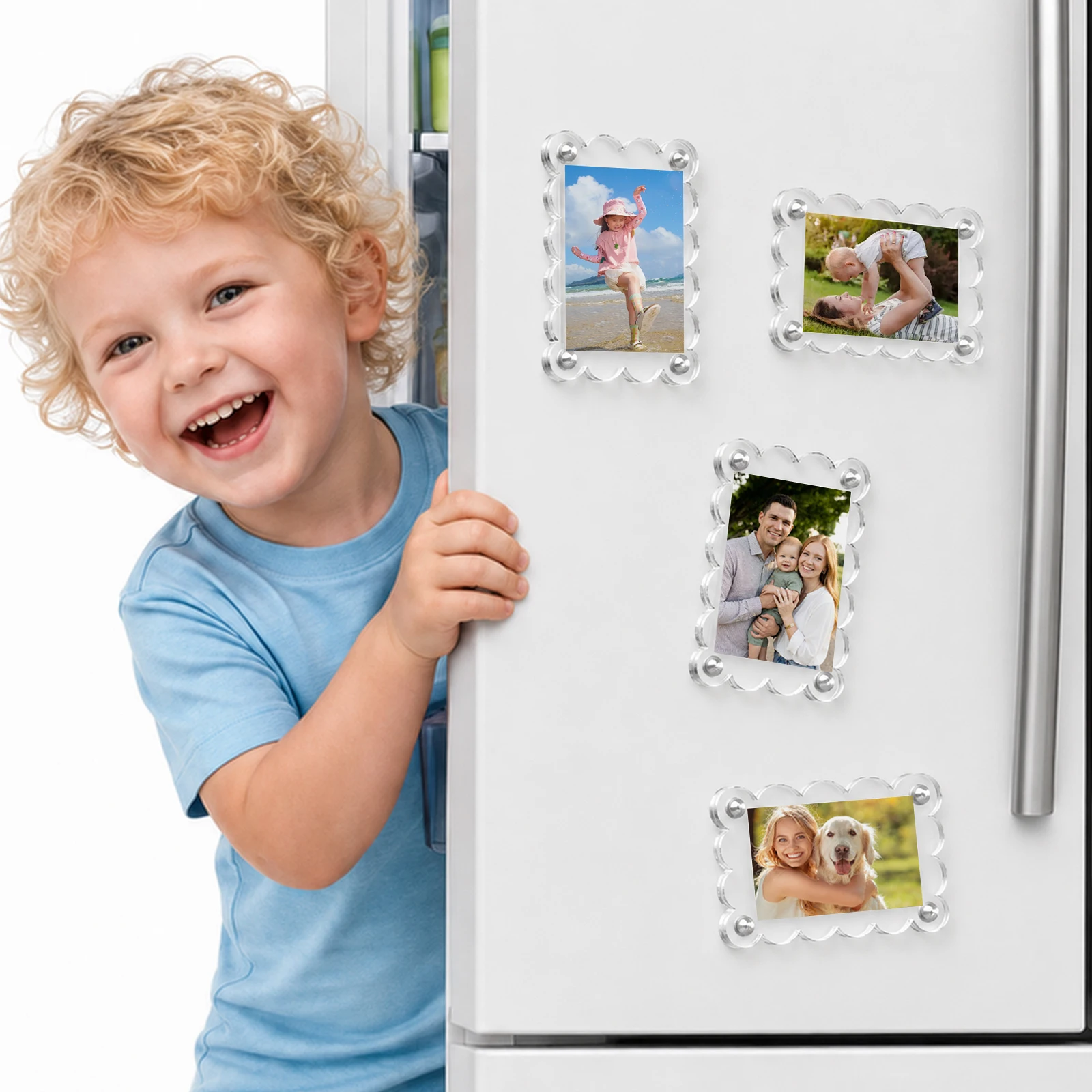 Multi Pack Clear Acrylic Magnetic Photo Frames for Fridge, 2.6in X 3.7 in Mini Double-Sided Picture Holders