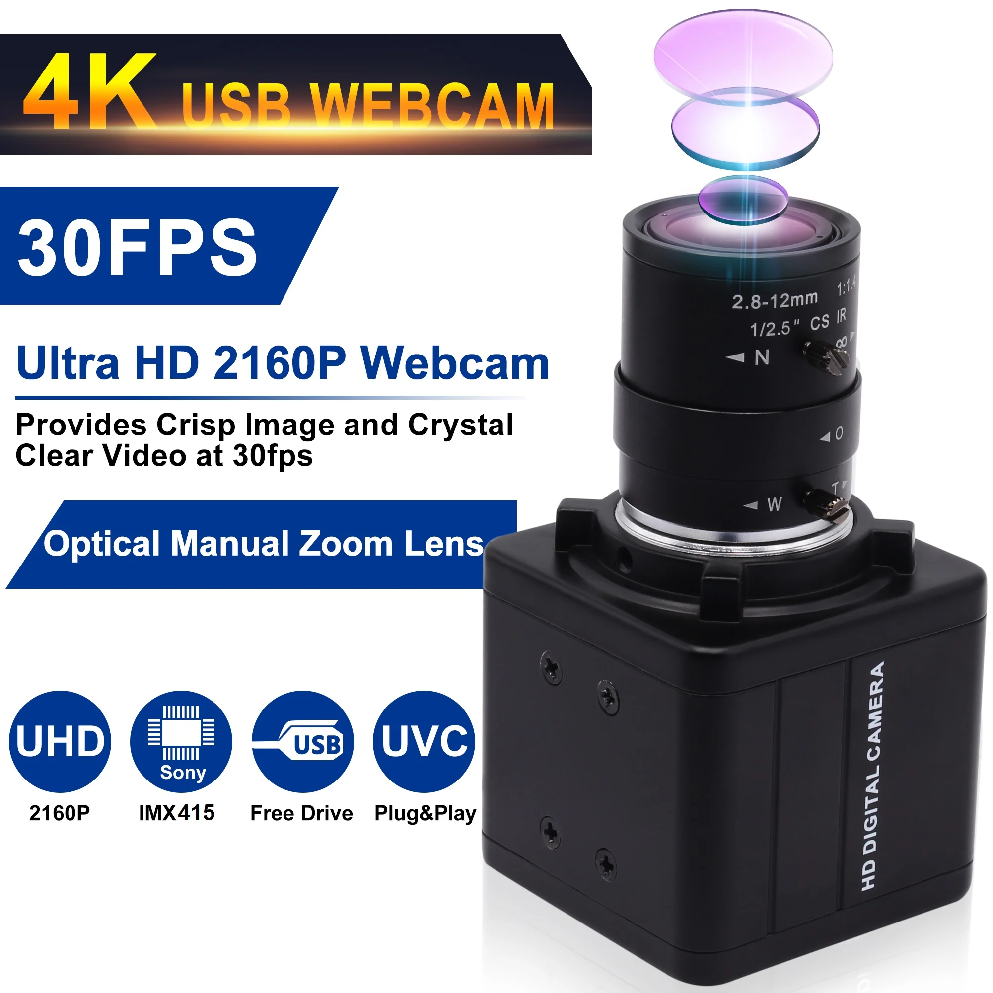 Varifocal 2.8-12mm 5-50mm Zoom Usb Webcam Mini Size 4k Camera Professional Digital