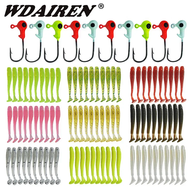 20 Pcs Spiral Soft Lure 4.7cm 0.7g Jig Hook Silicone Wobbler Bait for Bass Trout T Tail Swimbait Artificial Pesca Fishing Tackle