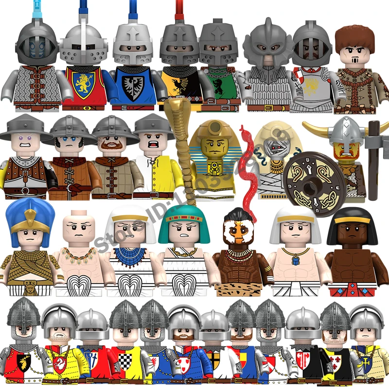 Bloques de construcción de figuras medievales, comandante romano, Guerrero espartano, Faraón Egipcio, castillo, caballero, Guerra Civil Inglesa, juguetes de ladrillos