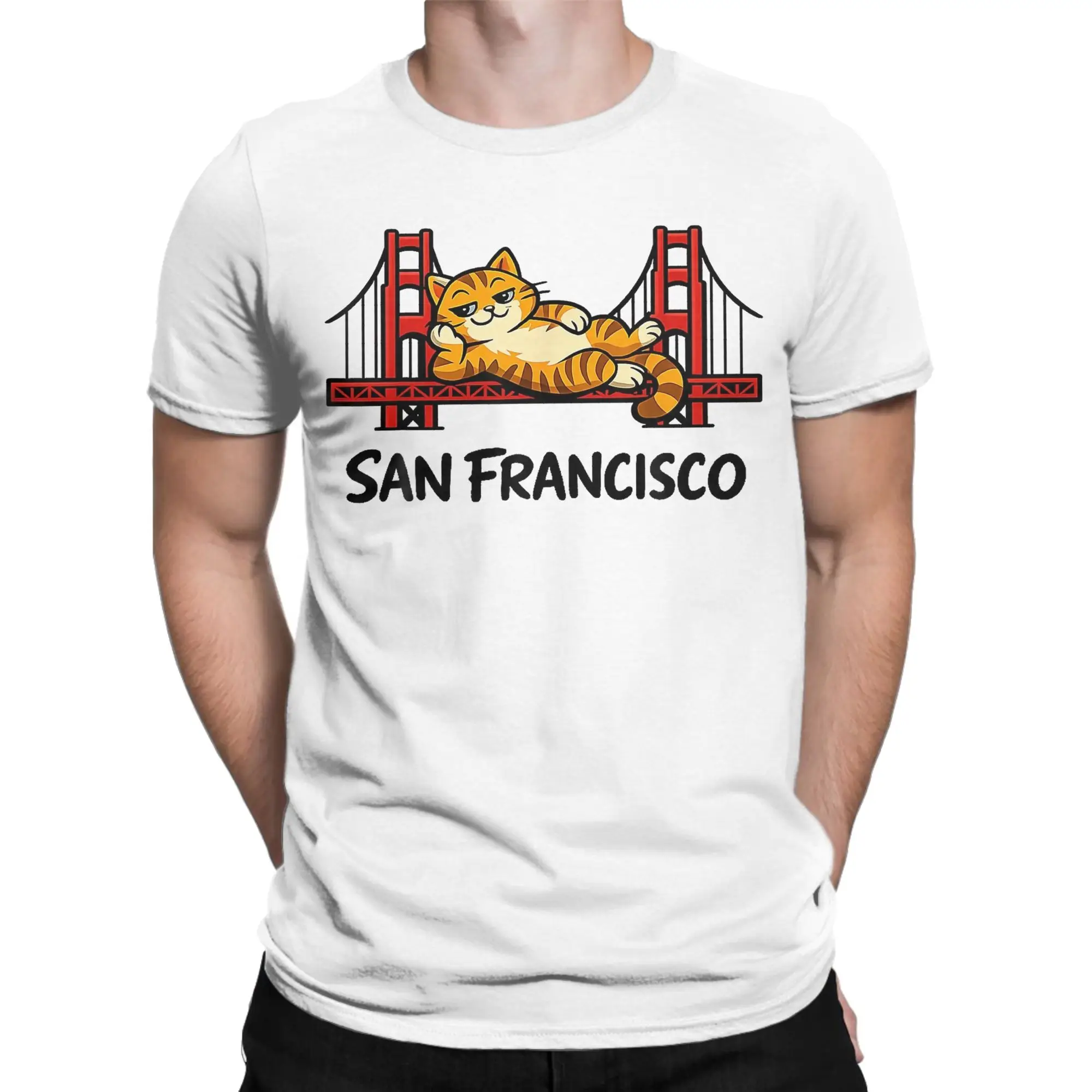 Ryan Gosling Cat San Francisco Bridge Men T Shirt Project Hail Mary Tee Shirt Short Sleeve Round Neck T-Shirts 100% Cotton