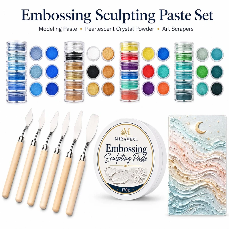 Kit de pâte à modeler et de pigments colorés avec 7 spatules pour texture en relief 3D, toile, art, peinture DIY, artisanat