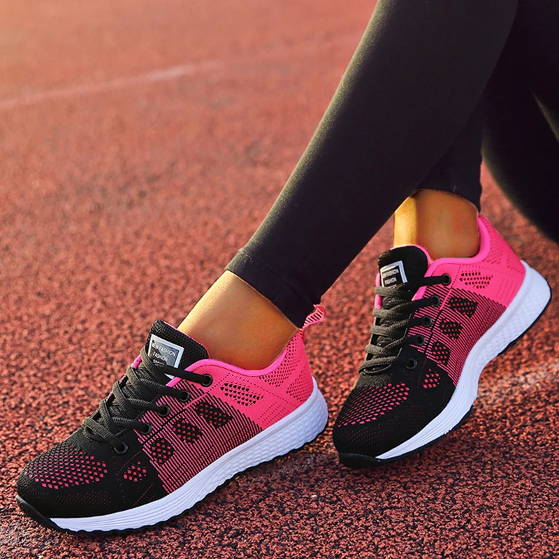 Sneakers For Women Fashion Breathable 2024 New Soft Comfortable Women Sneakers Mesh Fabric Lace Up Ladies Shoes Female Footwear